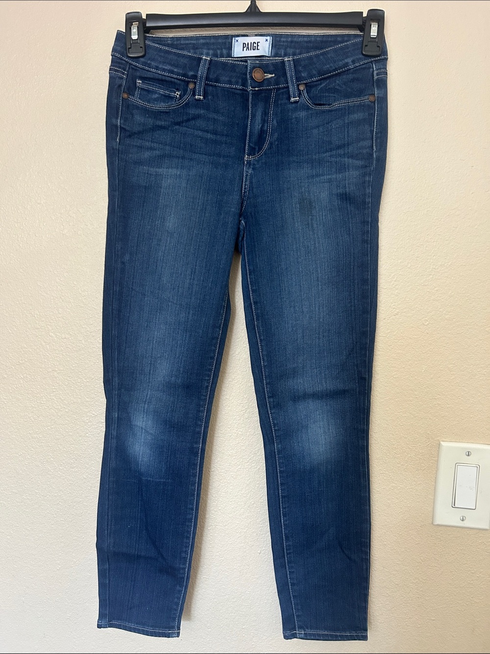 PAIGE Women's Dark Blue Verdugo Crop Slim Jeans